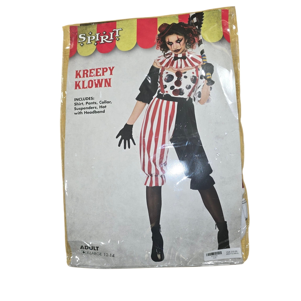Spirit Kreepy Klown Costume for Kids - Red, Black, White Nwt Size Xl